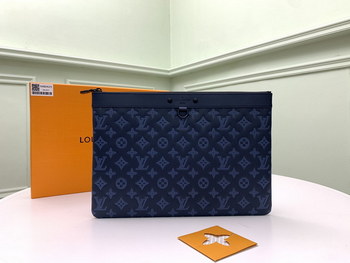 Replica 2021 New Replica Louis Vuitton M80425 Navy Blue Monogram Cowhide Leather Discovery Pochette