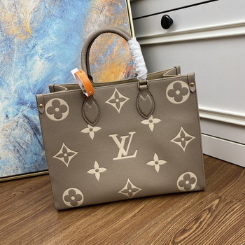 Replica Original Copy Louis Vuitton M45494 OnTheGo MM Tote Bag Gray Embossed Grained Cowhide Leather