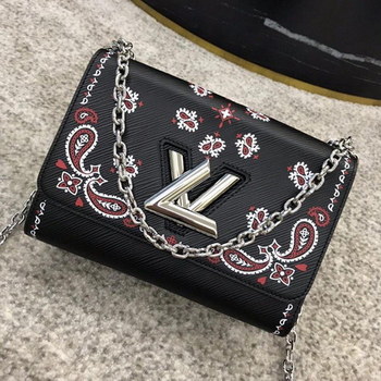 Replica Replica Louis Vuitton Twist MM Shoulder Bag Black Flowers and Arabesques of Classic Paisley M53929