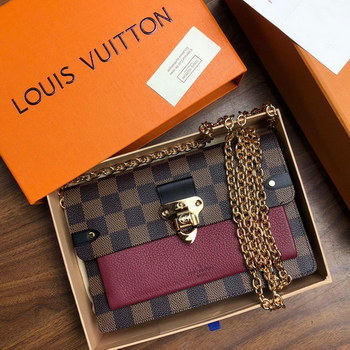 Replica Original Copy Louis Vuitton N60222 Vavin Chain Wallet Damier Ebene Coated Canvas and Cowhide Leather Ebene
