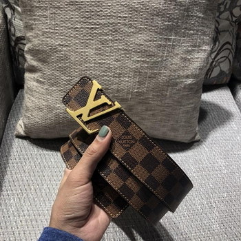 Replica Cheap Replica Louis Vuitton Damier Ebene Width 38cm Men Leather Belt With Gold Buckle 050