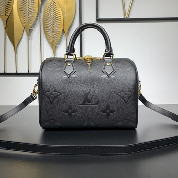 Replica AAA Quality Louis Vuitton Speedy Bandouliere 25 Handbag Embossed Grained Cowhide Leather Black M58273