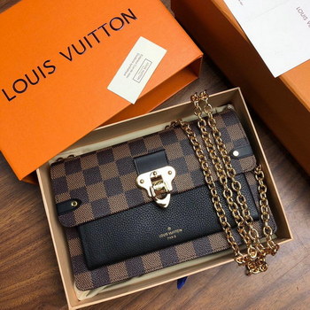 Replica Original Copy Louis Vuitton N60221 Vavin Chain Wallet Damier Ebene Coated Canvas and Cowhide Leather Noir