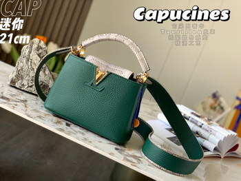 Replica 2022 New Style Louis Vuitton Capucines 21cm Green Taurillon Leather With White Python
