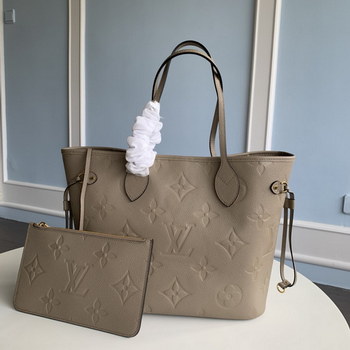 Replica Replica Louis Vuitton M45686 Neverfull MM Tote Embossed Cowhide Leather Tourterelle Gray
