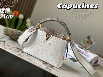 Replica 2022 New Style Louis Vuitton Capucines 21cm White Taurillon Leather With White Python