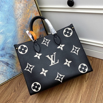 Replica Original Copy Louis Vuitton M45495 OnTheGo MM Tote Bag Black Embossed Grained Cowhide Leather
