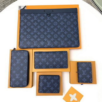 Replica 2021 New Replica Louis Vuitton Navy Blue Monogram Cowhide Leather Wallet and Pochette