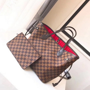 Replica Louis Vuitton N41358 Red Neverfull MM Damier Ebene
