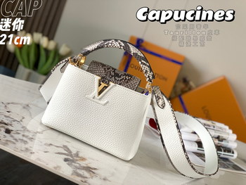Replica 2022 New Style Louis Vuitton Capucines 21cm White Taurillon Leather With Python