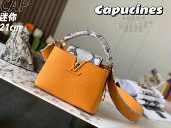 Replica 2022 New Style Louis Vuitton Capucines 21cm Yelllow Taurillon Leather With Python