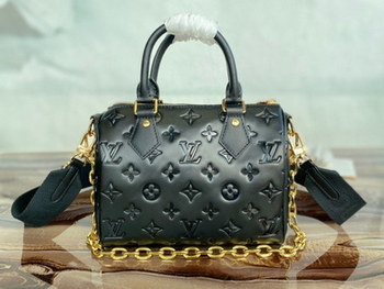 Replica Original Copy Louis Vuitton M58631 Speedy Bandouliere 22 handbag Black Embossed Lambskin Leather