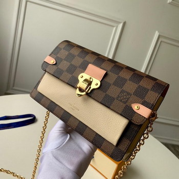 Replica Replica Louis Vuitton N60237 Women Vavin Chain Wallet Damier Ebene Coated Canvas and Cowhide Leather Creme