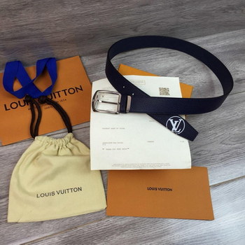 Replica Original Copy Louis Vuitton Width 35cm Men Leather Belt Blue With Silver Buckle 042