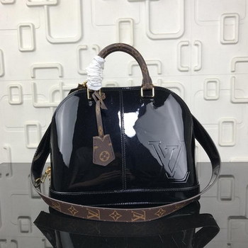 Replica Louis Vuitton M54395 Alma PM Patent Cowhide Leather with Overd LV Embossed Signature Black