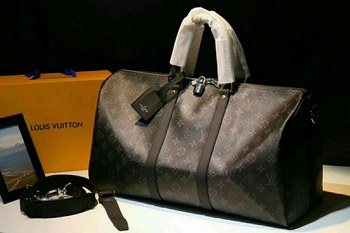 Replica Replica Louis Vuitton M40605 Men Keepall 55 Bandouliere Monogram Eclipse Canvas