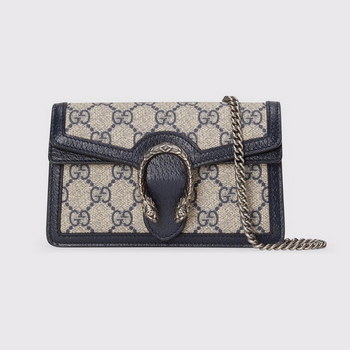 Replica Copy Gucci 476432 Dionysus GG Super Mini Bag Black and Blue GG Supreme Canvas