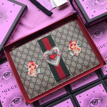 Replica Gucci ??431416 Embroidered GG Supreme Women Pouch Flower and Heart