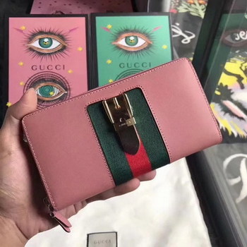Replica Cheap Gucci 476083 Sylvie Leather Zip Around Women Wallet Pink