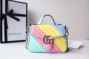 Replica Replica Gucci 583571 GG Marmont Mini Top Handle Bag Multicolored Pastel Diagonal Matelasse Leather