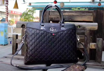 Replica Gucci 3110 1 Men Signature Leather Briefcase Black