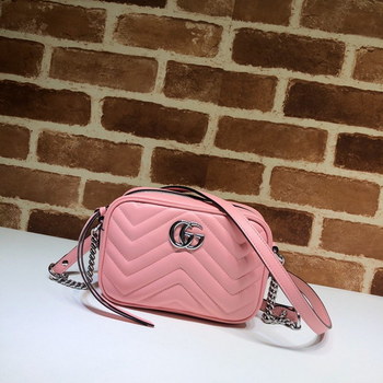 Replica Original Copy Gucci 448065 GG Marmont Matelasse Mini Bag Pink Leather