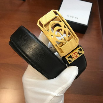 Replica Cheap Replica Gucci Men Leather Belt Black Width 34cm With Gold Buckle 084