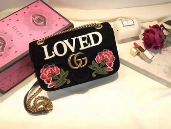 Replica Gucci 443496 GG Marmont Loved Medium Velvet Shoulder Bag Black