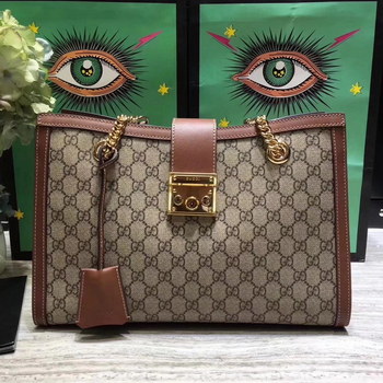 Replica Original Quality Gucci 479197 Padlock Medium GG Supreme Canvas Shoulder Bag Brown