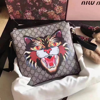 Replica Gucci 473886 Cat Print GG Supreme Flat Messenger Bag