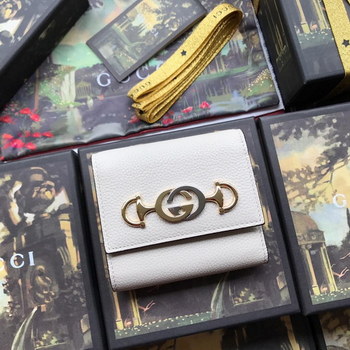 Replica Copy Gucci 573622 Women Zumi Grainy Leather Wallet White