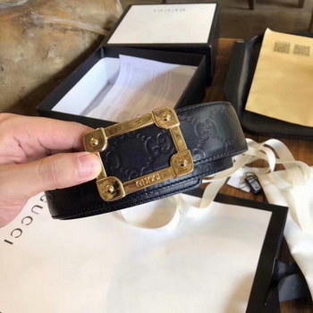 Replica Cheap Replica Gucci Leather Black Belt Width 38cm With Gold Buckle 056
