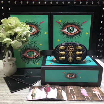 Replica Gucci 476434 GG Marmont Matelasse Black Leather Belt Bag With Gold Hardware