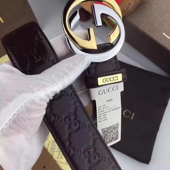 Replica Gucci Men Leather Blet 35cm With Silver Gold Buckle 013