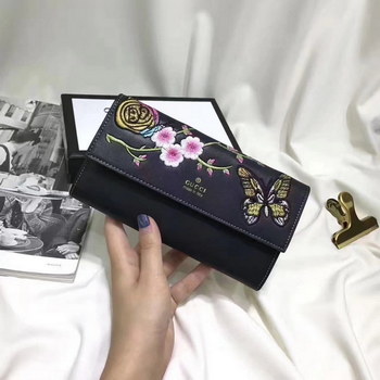 Replica Gucci 476068 Embroidery Women Wallet Black