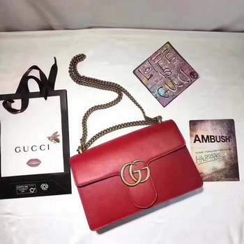 Replica Gucci 401232 GG Marmont Red Leather Mini Chain Bag