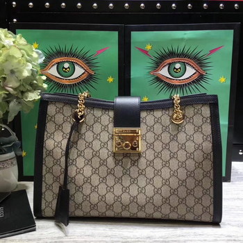 Replica Original Quality Gucci 479197 Padlock Medium GG Supreme Canvas Shoulder Bag Black