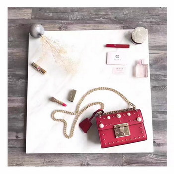 Replica Gucci 432182 Padlock Studded Leather Shoulder Bag Red