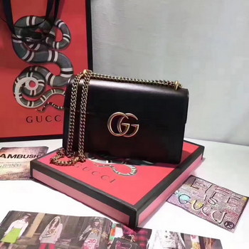 Replica Gucci 401232 GG Marmont Black Leather Mini Chain Bag
