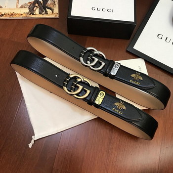 Replica Cheap Replica Gucci Reversible Men Leather Belt GG Black Width 38cm With Gold Buckle 113