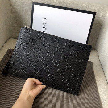 Replica Fake Gucci GG Embossed Black Pouch For Men