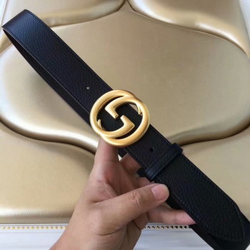 Replica Cheap Replica Gucci Men Leather Belt Black Width 38cm With Gold Buckle 077