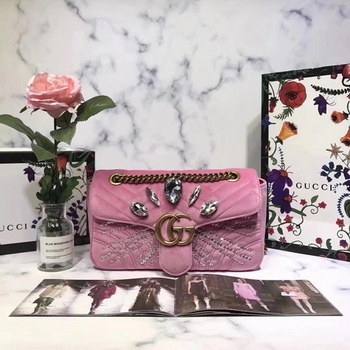 Replica Gucci ?443497 GG Velvet Marmont Small Chain Shoulder Bag Pink