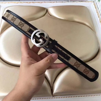Replica Gucci GG Supreme Leather Belt With Silver Double G Buckle