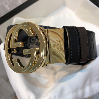 Replica Cheap Replica Gucci Men Leather Belt Black Width 38cm With Gold Buckle 087