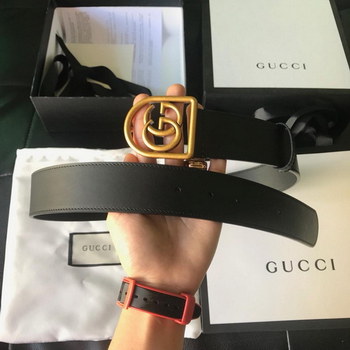 Replica Cheap Replica Gucci Men Leather Belt Black Width 38cm With Bronze Gold Buckle 086