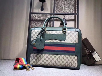 Replica Original Gucci 484663 GG Supreme Briefcase with Web Green