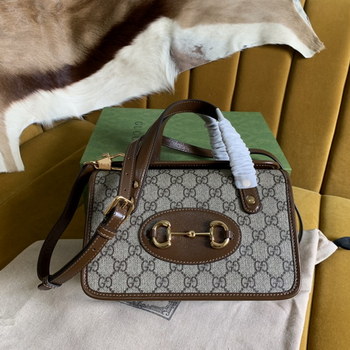 Replica Replica Gucci 658574 Horsebit 1955 Mini Bag Beige and Ebony GG Supreme Canvas