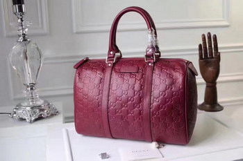 Replica Gucci Signature Leather Women Boston Tote Bag Wine Red
