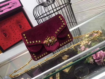 Replica Gucci 448497 Marmont Stud Velvet Chain Shoulder Bag Red